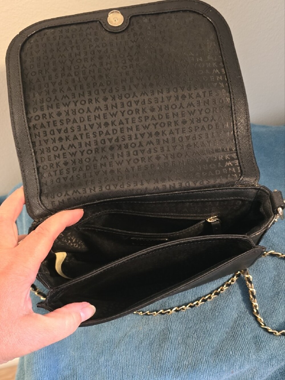 Kate Spade Black Crossbody with Gold Chain - Picture 3 of 8